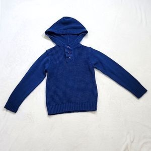 Boy's Blue Knit Sweater With Attached Hood 8